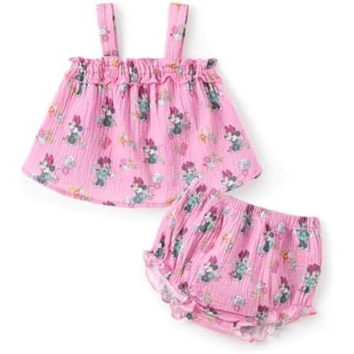 Disney Princess Baby Girl Clothes: Floral Sleeveless Ruffle Tunic Top & Bloomer Diaper Cover Set Newborn Summer Outfits