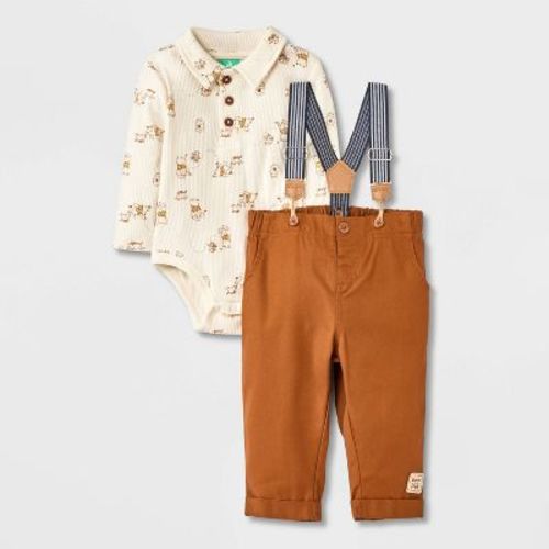Baby Boys' 2pc Disney Winnie the Pooh Long Sleeve Bodysuit & Pants Suspender Set - Brown