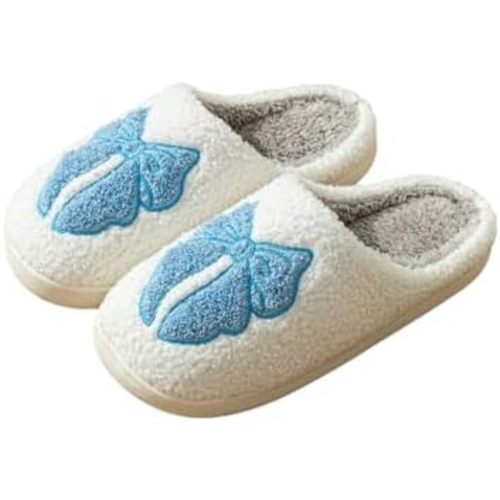 Women's House Slippers Cute Bow Indoor Men's Memory Foam Fur Shoes