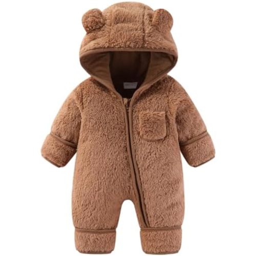 XIFAMNIY Newborn Baby Winter Snowsuit - Bear Outfit Fleece Warm Jumpsuit Romper Hooded Clothes for Infant Girls Boys