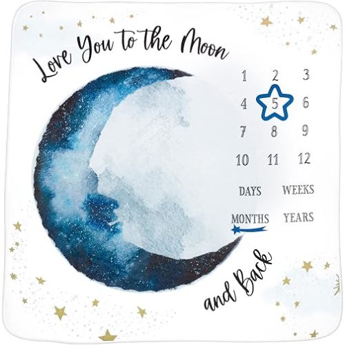 Lillian Rose to The Moon and Back Baby Milestone Blanket, Dark Blue