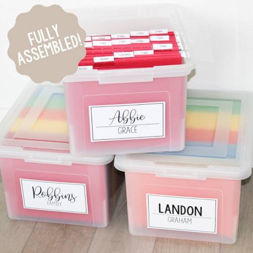 FULLY ASSEMBLED Kids File Memory Box Kit l Milestone Tote l Keepsake Box l Organization School Box l Baby File Box
