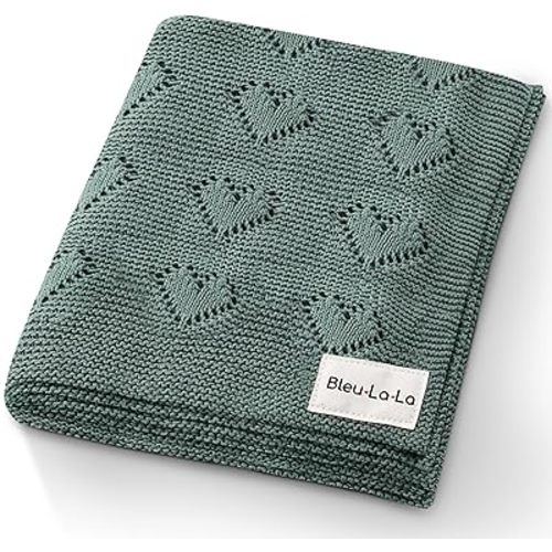 Gender Neutral Swaddling Blanket 100% Soft Cotton Heart Knit Swaddle Baby Blanket for Girls & Boys - Soft Warm Receiving Crib Blanket for Newborns Infants Toddlers (Hunter Green, 0-2 Years)