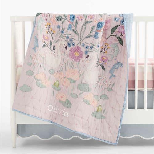 Enchanted Dreams Embroidered Organic Cotton Voile Baby Crib Quilt