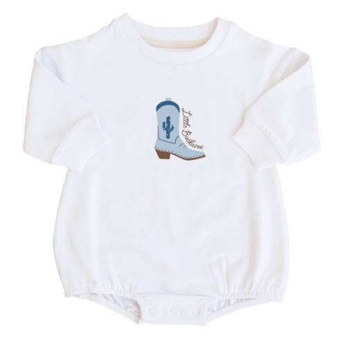 Little Buckaroo Graphic Sweatshirt Bubble Romper | White