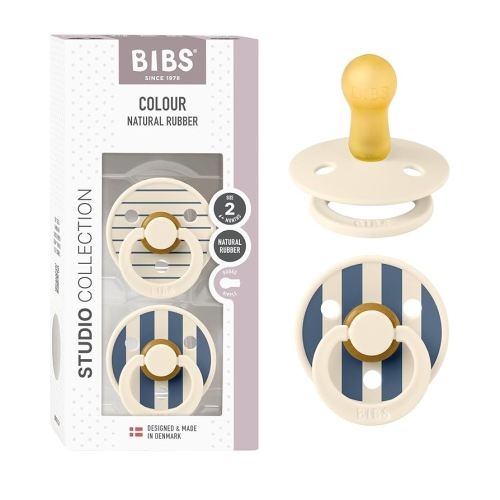 BIBS Pacifiers - Studio Collection | Natural Rubber Baby Pacifier | Set of 2 BPA-Free Soothers | Made in Denmark | (Ivory Steel Blue mix, 6-18 Months)