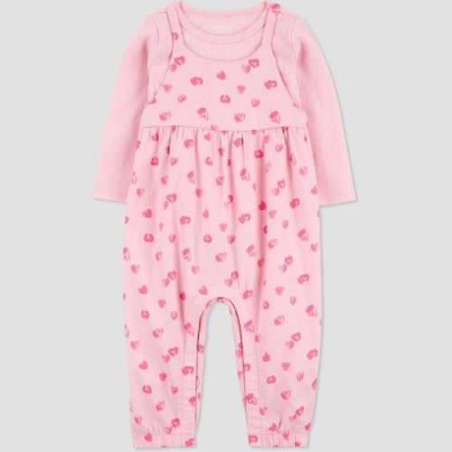 Carter's Just One You® Baby Girls' Hearts Striped Top & Overalls Set - Pink, Size: 9M