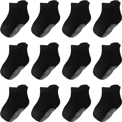 Baby Toddler Socks Grip Non Slip Boys Girls Cotton 12 Pack for Kids Ankle Cute Socks 6M-7Years