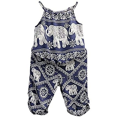 BULINGNA 2Pcs/Set Kids Baby Girls Jumpsuit Romper, Elephant Straps Tops+Harem Pants Outfit