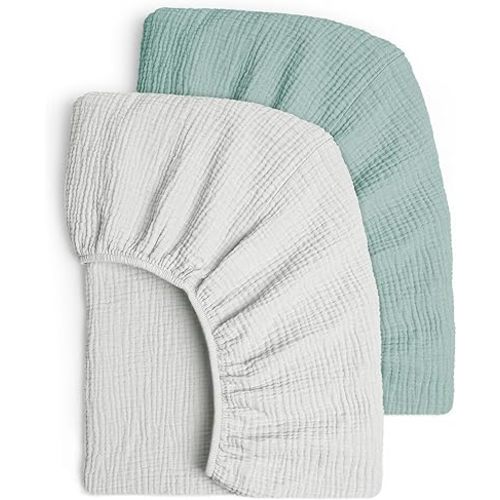 Lulu moon Muslin Crib Sheets - Fitted Crib Mattress Sheets for Boys and Girl - 28"x 52", 2 Pack (Gentle Gray & Sage)