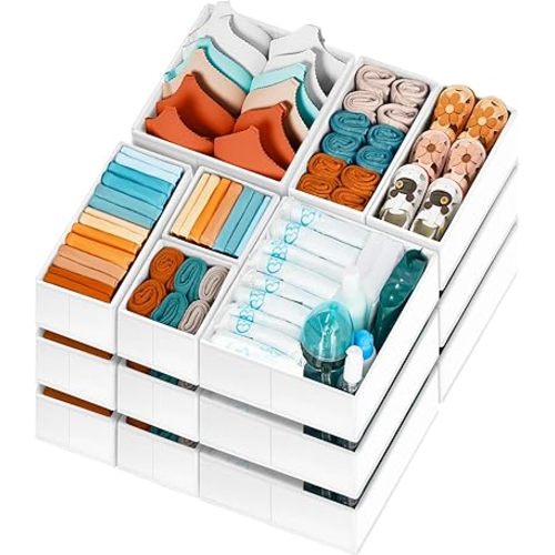 Criusia Drawer Organizer Clothes, 20 Pack Dresser Organizer Bins for Nursery Bedroom, Closet Organization and Storage Dividers for Clothing, Baby Clothes, Underwears, Socks (White)