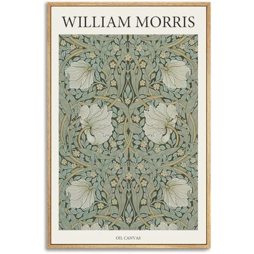 NARIA ART William Morris Framed Canvas Prints Wall Art,Botanical Vintage Traditional Art Print Artwork Ready to Hang for Living Room, Bed Room, Office Home Decoration-12''x16''Natural Framed