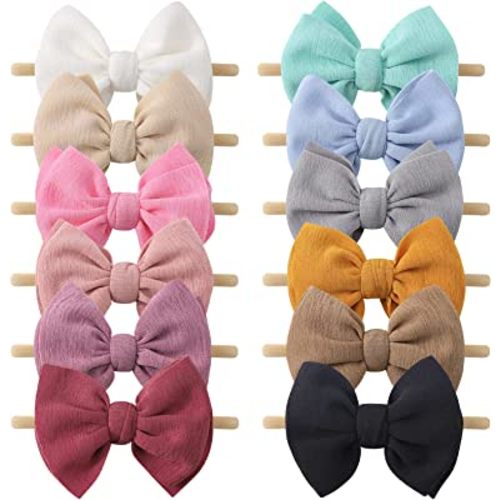 yoyokid 12 PCS Hairband with Baby Girl Bows Soft Nylon Baby Headbands and Bows Hair Accessories for Newborn Infant Toddlers Kids