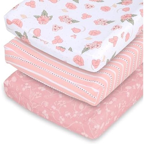 The Peanutshell Baby Girl Changing Pad Covers Set of 3 - Ultra Soft Baby Cover - Fits Standard Changing Table Pads, Durable, Machine Washable Sheets - Wildest Dreams