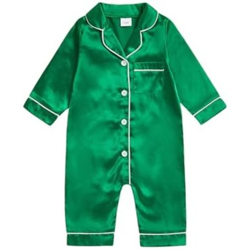 Multitrust Newborn Baby Girl Boy Silk Pajamas Long Sleeve Button Down Satin Infant Pjs One Piece Jumpsuit Loungewear