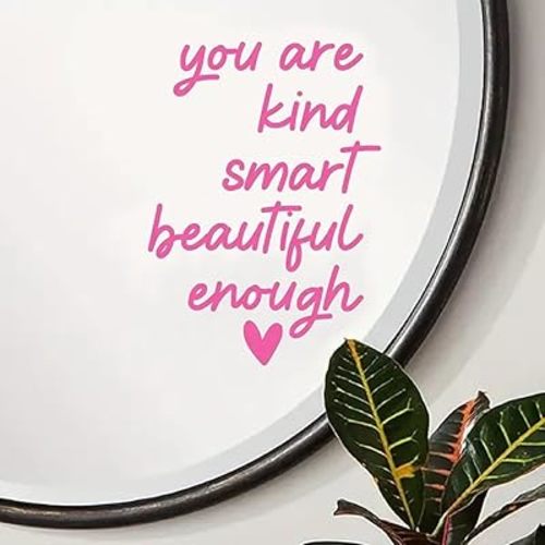 2 Pack 6.3"X5.5" Pink Mirror Decal, 3D Vinyl Mirror Decal for Bathroom Decor Accessories or Girl Vanity/Room Decor,Positive Affirmation Mirror Sticker for Kids, Girlfriend,Women Gift (Pink)