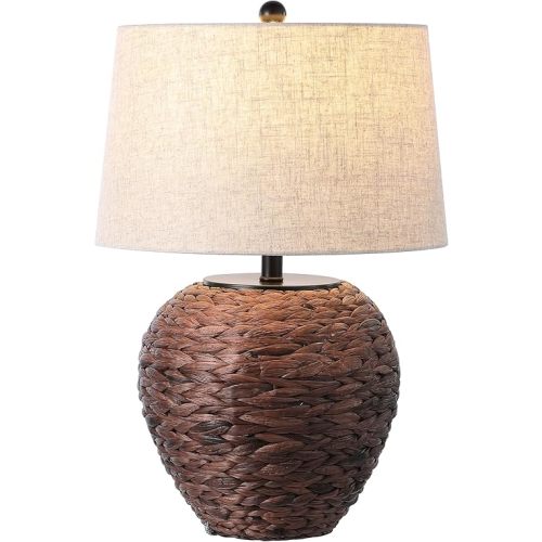 JONATHAN Y JYL6501B Alaro 24.5" Farmhouse Coastal Water Hyacinth Basket LED Table Lamp for Bedroom, Living Room, Office, Dark Brown