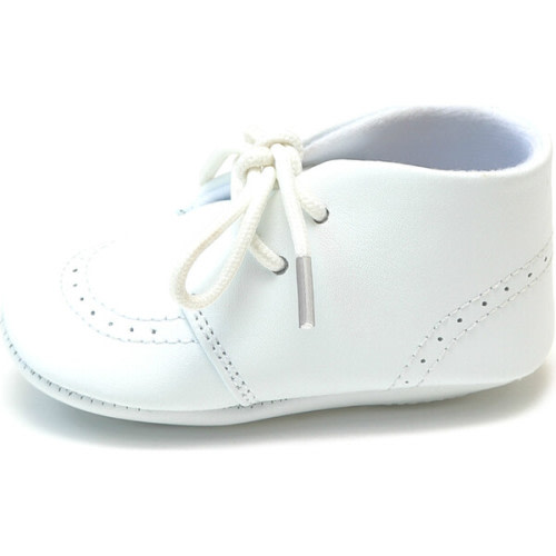 Infant Benny Leather Lace Up Brogue Oxford Crib Shoe, White - L'Amour | Maisonette