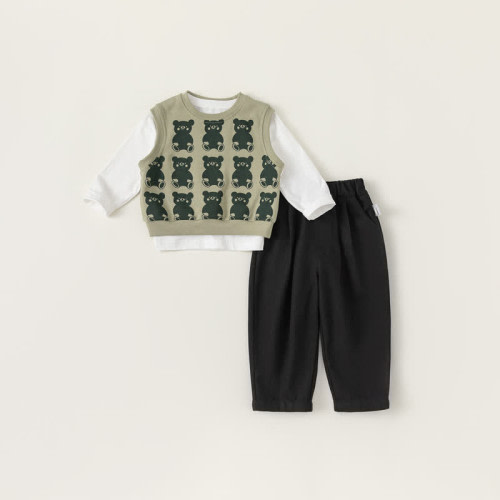 Baby Toddler 3-Piece Green Bear Casual Set