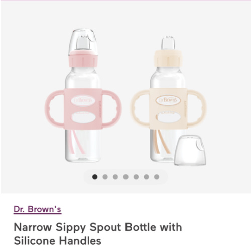 Dr. Brown's Milestones Narrow Sippy Spout Bottle with 100% Silicone Handles, Easy-Grip Handles with Soft Sippy Spout, 8oz/250mL, Light-Pink & Ecru, 2-Pack, 6m+