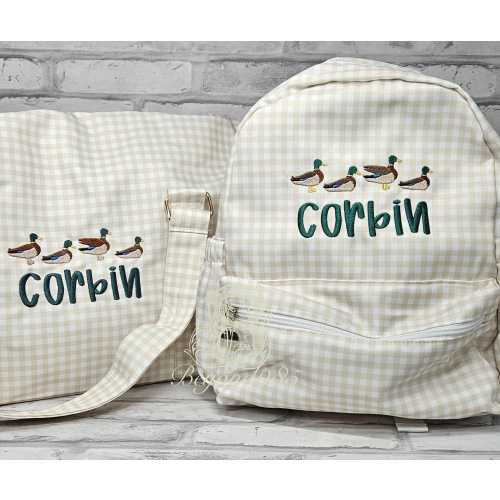 NEW!! Mallards Toddler Nylon Gingham Backpack Travel Set- Personalized Backpack- Customizable Backpack- Kid Backpack