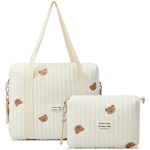 Paterr 2 Pcs Diaper Bag Tote for Women Tote Diaper Bag Multifunction Multisize Maternity Bag Quilted Cotton Cute Diaper Bag