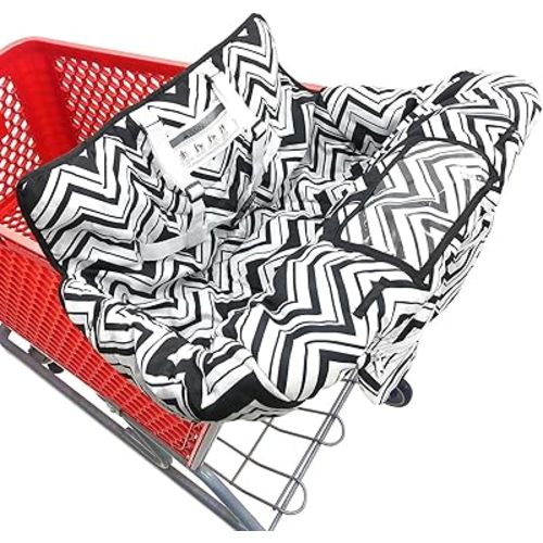 Portable 2-in-1 Shopping Cart & High Chair Covers for Babies, Kids, Infants, Toddlers | Universal Size with Free Carry Bag (Black Chevron)