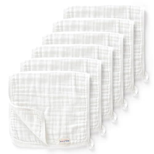 Maliton Muslin Burp Cloths for Baby 6 Pack Large 20''x10'' 100% Cotton Burp Cloths Absorbent and Soft 6 Layers Muslin Baby Stuff for Newborn Unisex(White, Pack of 6)