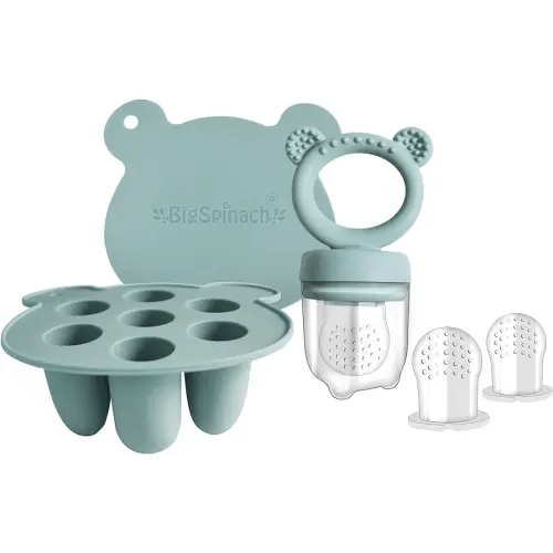 Silicone Baby Food Freezer Tray with Teething Popsicle Molds - Baby Fruit Feeder and Breastmilk Teether Combo