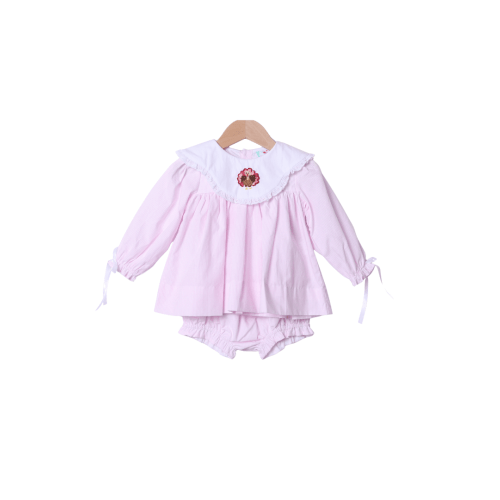 French Knot Turkey Pink Stripe Bloomer Set