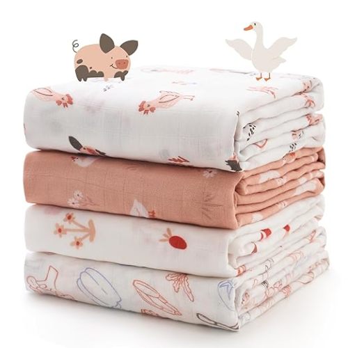 Momcozy Muslin Best Wishes Swaddle Blankets, Ultra Soft Neutral Registry Essentials, Pasture Pals & Pumpkin Dreams, Breathable Large 47'' x 47'' Newborn Boys Girls Receiving Blanket