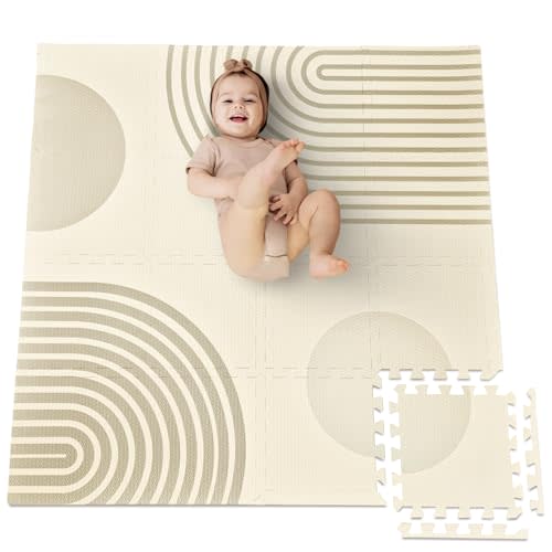 Cateam Soft EVA Foam Puzzle Play Mat for Babies and Kids for Floor - Size 47x47'' - Interlocking Tiles for Playrooms, Nurseries, and Gyms - Squares Carpet for Toddlers