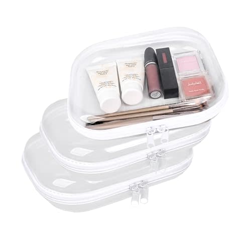 SXS LACONIC Clear Hard Plastic Zipper Case,Transparent Double Zippers Hard Pouch with 3pcs,Portable Travel Organizer Bin for Toy Storage