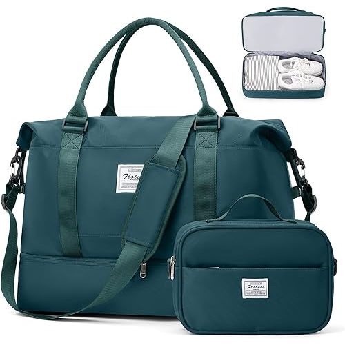 Weekender Bags for Women, Travel Duffel Bags with Shoe Compartment & Laptop Compartment,Travel Bag for Airlines,Carry on Overnight Tote Bag for women with Toiletry Bag, Upgraded-Peacock Blue