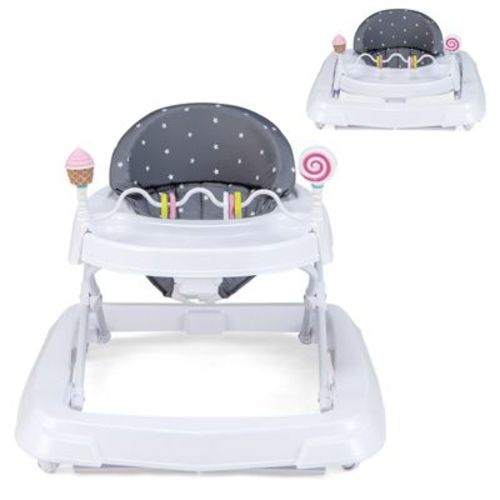 Infans Baby Walker, Foldable Toddler Walker With Toys, Learning-seated Or Walk-behind, Adjustable Height, Infant Activity Walker With Wheels, Gray