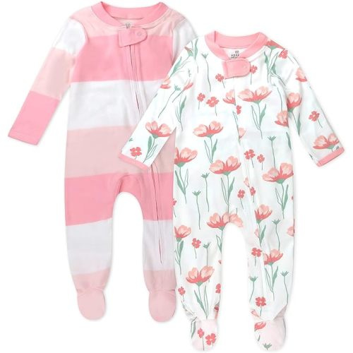 HonestBaby Baby Girls' Sleep N' Play One-Piece Zip-Front Footed Pajamas