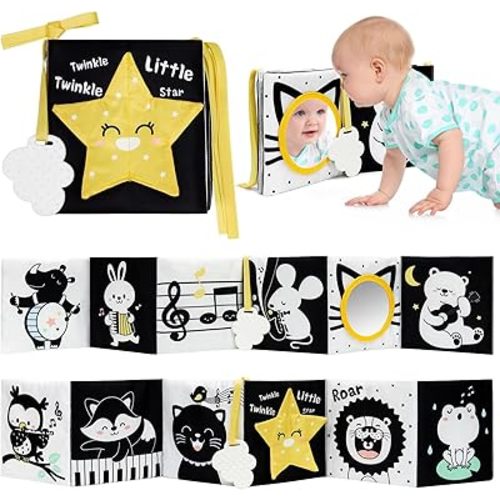 OKOOKO Black and White Baby Book High Contrast Baby Toy 0-6 Months Baby Soft Book Tummy Time Toy Crib Stroller Toy Montessori Sensory Toy Early Education for 0-6 6-12 Months Newborn Baby Infant