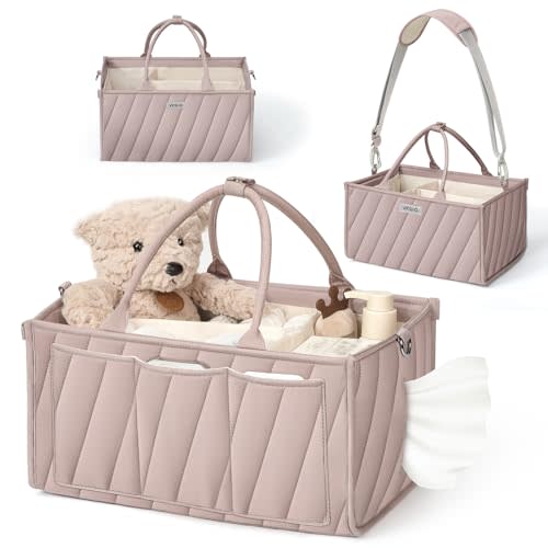 VKSAO Diaper Caddy Organizer, baby organizer for essentials – All-in-One Storage Basket with Compartments, Wipe Pocket & Stroller Clips – Must-Have for Nursery, Changing Table, Registry or Gift