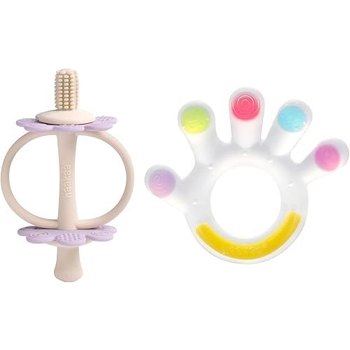 Haakaa Palm Teether - Soft Silicone Baby Soothing Teether Pacifier-Nipple-Shaped End for Gum Massage,360° Baby Toothbrush Head for Self-Brushing Training,Easy to Grip