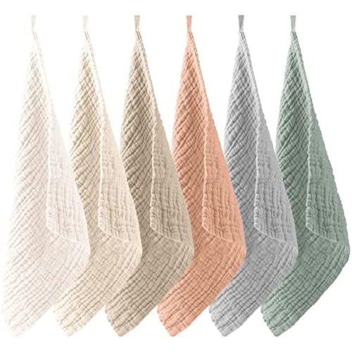 6 Pack Baby Muslin Washcloths for Unisex 100% Cotton Wash Cloth Set for Baby Face Body Comfy and Soft for Newborn Infants Kids Girls and Boys