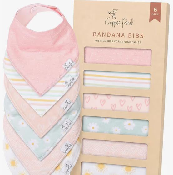 Copper Pearl Baby Bibs 6 Pack, Bandana Drool Bibs for Baby Girl & Boy, Soft Cotton Bibs for Drooling and Teething
