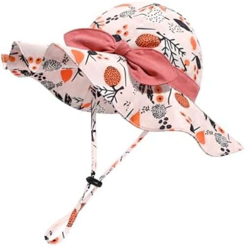 Baby Girl Sun Hat with UPF 50+ Outdoor Adjustable Beach Hat with Wide Brim Bucket Hats