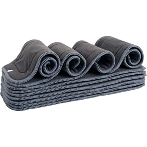 10 Pack Charcoal Cloth Diaper Inserts with Snap - 5 Layers - Reusable and Absorbent - 13" x 5" Perfect for Any Diaper - Nora's Nursery