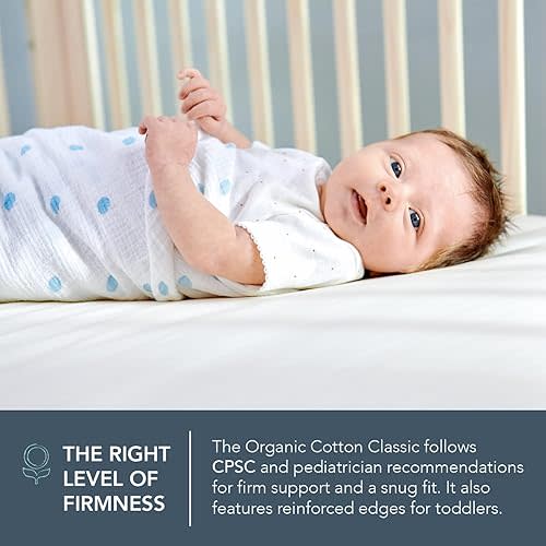 Naturepedic Organic Baby Crib Mattress - 2-Stage Lightweight Infant & Toddler Mattress - Waterproof Bed Mattress for Crib - Non-Toxic for Baby and Toddler Bed - 52" x 28”