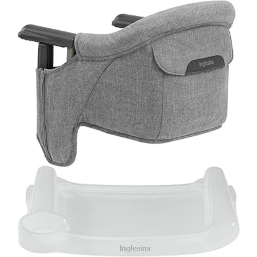 Inglesina Fast Table Chair - Stone Gray Melange, w/Fast Dining Tray - Portable High Chair for Baby Toddlers Infant, 6-36 Months - Fits Tables 0.8'' to 3.5'' - Collapsible Design - Carry Bag Included