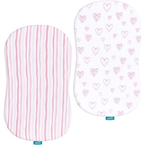 Bassinet Sheets Compatible with Halo Bassinest Swivel, Flex, Glide, Premiere & Luxe Series Sleeper, 100% Jersey Knit Cotton Sheets, Hourglass Bassinet Mattress Sheet, Pink Print for Baby
