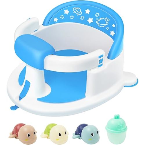 Baby Bath Seat for Babies 6 Months & up，Baby Bath Seat，Non-Slip Toddler Bath Seat, Sit Up Bath Seat for Baby,Safe Infant & Newborn Bathtub Chair with Soft Cushion,Gray (Blue)