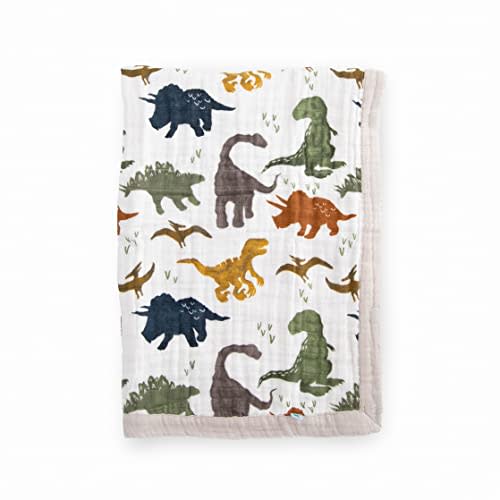 Little Unicorn Newborn Receiving Quilt | Ultra- Soft, Multi-Layered Muslin Fabric | Gift for Newborns & on-The-go (Dino Friends)
