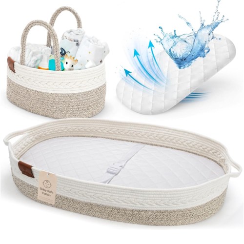 Deluxe Baby Changing Basket for Baby Dresser, Baby Moses Baskets for Newborn, Cotton Diaper Bassinet, Unisex Moses Basket for Babies, Foam Change Diaper Changing Pad for Dresser, Changing Table Topper