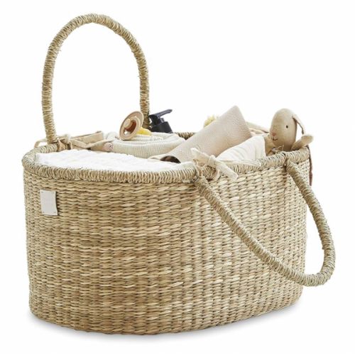 BEBE BASK Premium Baby Diaper Caddy Organizer - Artisan-Made Seagrass Basket With Cotton Divider - Award-Winning & Luxury Diaper Caddy Basket (ROSA)